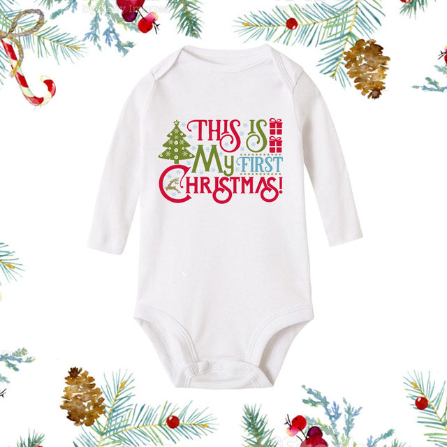 Christmas Newborn Baby White Long Sleeve Jumpsuit