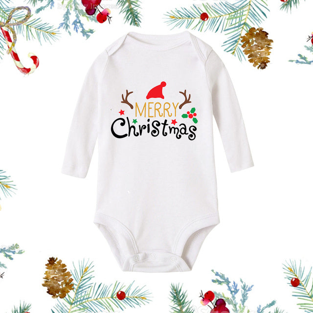 Christmas Newborn Baby White Long Sleeve Jumpsuit