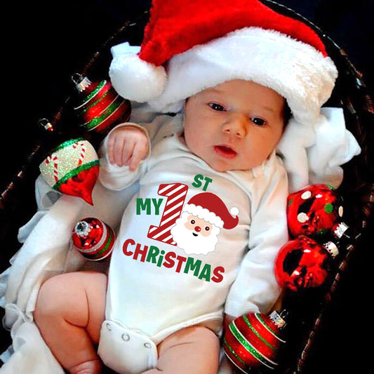 Christmas Newborn Baby White Long Sleeve Jumpsuit