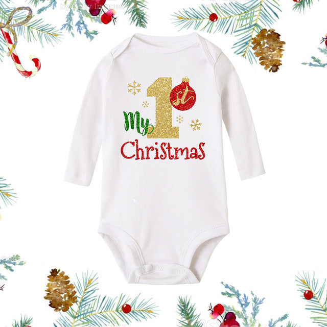 Christmas Newborn Baby White Long Sleeve Jumpsuit